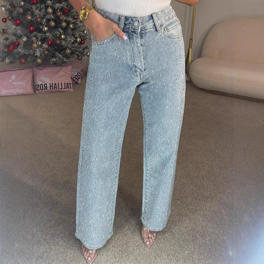 Classic Dark Blue Straight Leg Jeans - Faded Comfort Fit - VogeLuxe