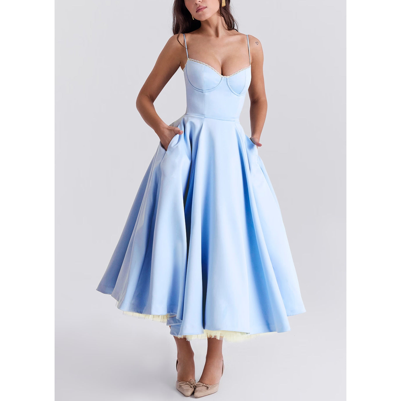 Loose Fit V-Neck Maxi Dress – Lightweight Ruffled Skirt