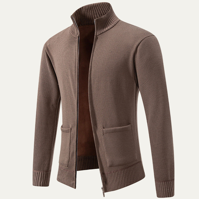 VogeLuxe | Men’s Textured Diagonal Knit Zip Cardigan