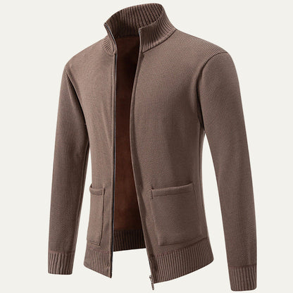 VogeLuxe | Men’s Textured Diagonal Knit Zip Cardigan