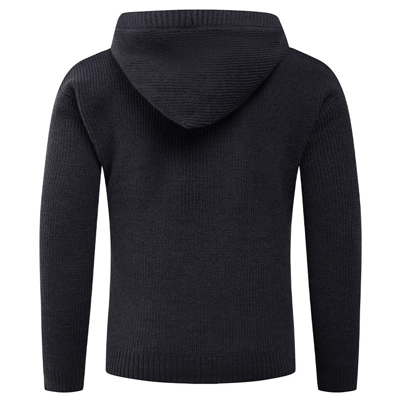 VogeLuxe | Men’s Wide Rib Buttoned Hooded Sweater