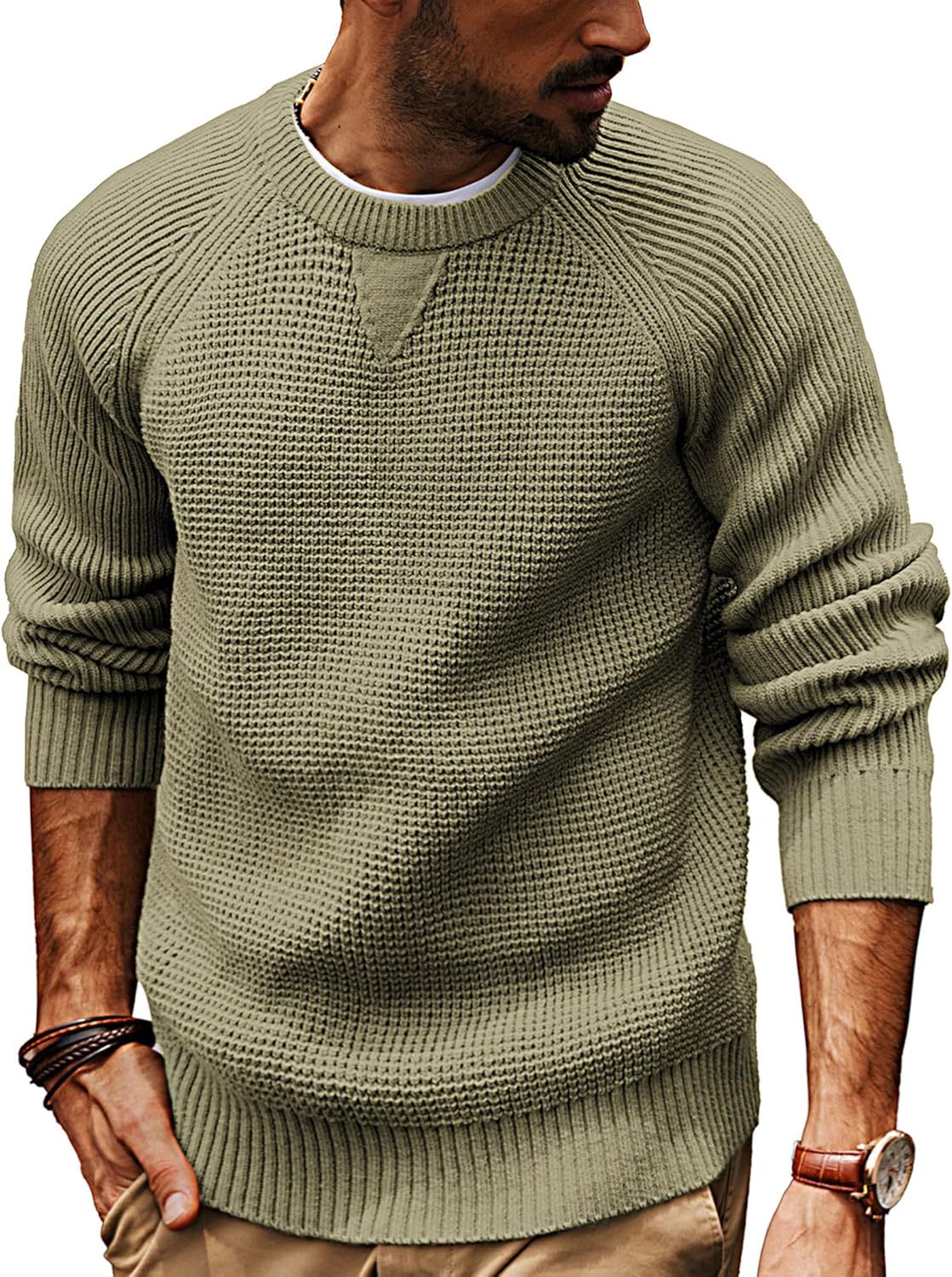 VogeLuxe | Men’s Waffle Knit Raglan Pullover Sweater