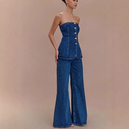 Casual Jeans Outfit: Cropped Off Shoulder Top & Trousers - VogeLuxe