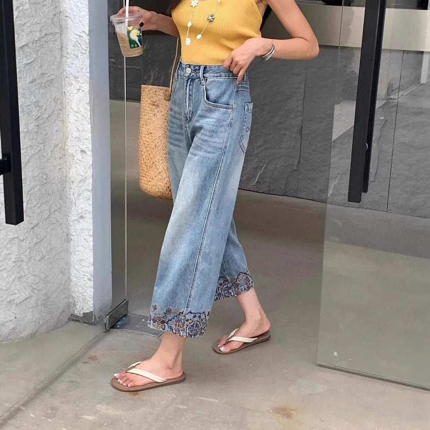 Ladies Loose Fit Floral Jeans - VogeLuxe