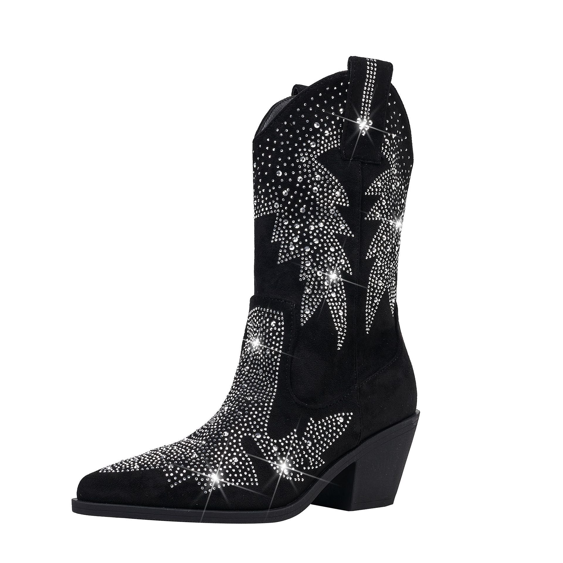 Sparkly Mid Calf Western Boots for Women - VogeLuxe