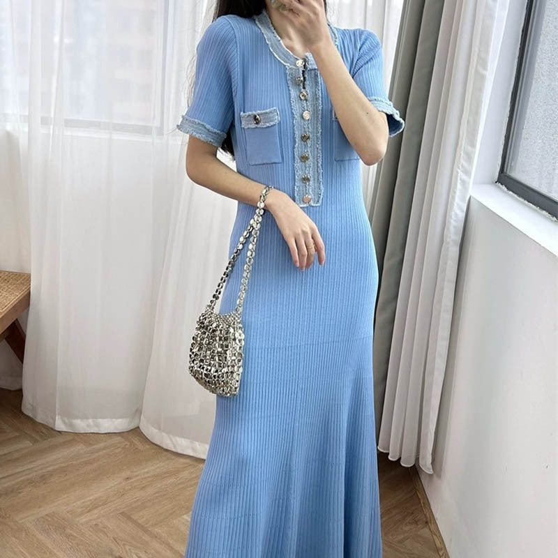 Classic Knit Maxi Dress - V Neck, Fitted Waist, Everyday Comfort