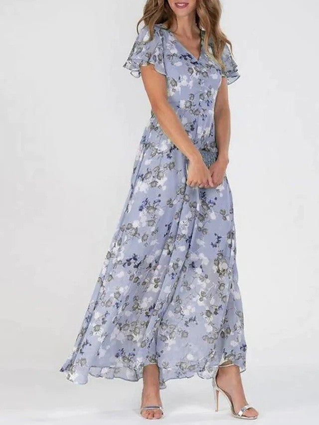 Beautiful Blossom V Neck Long Dress