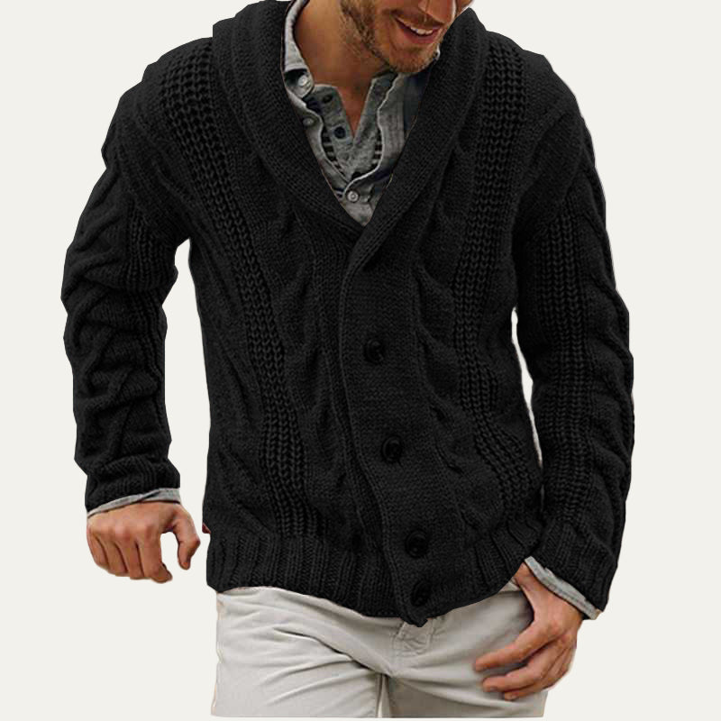 VogeLuxe | Men’s Thick Cable Knit Shawl Cardigan