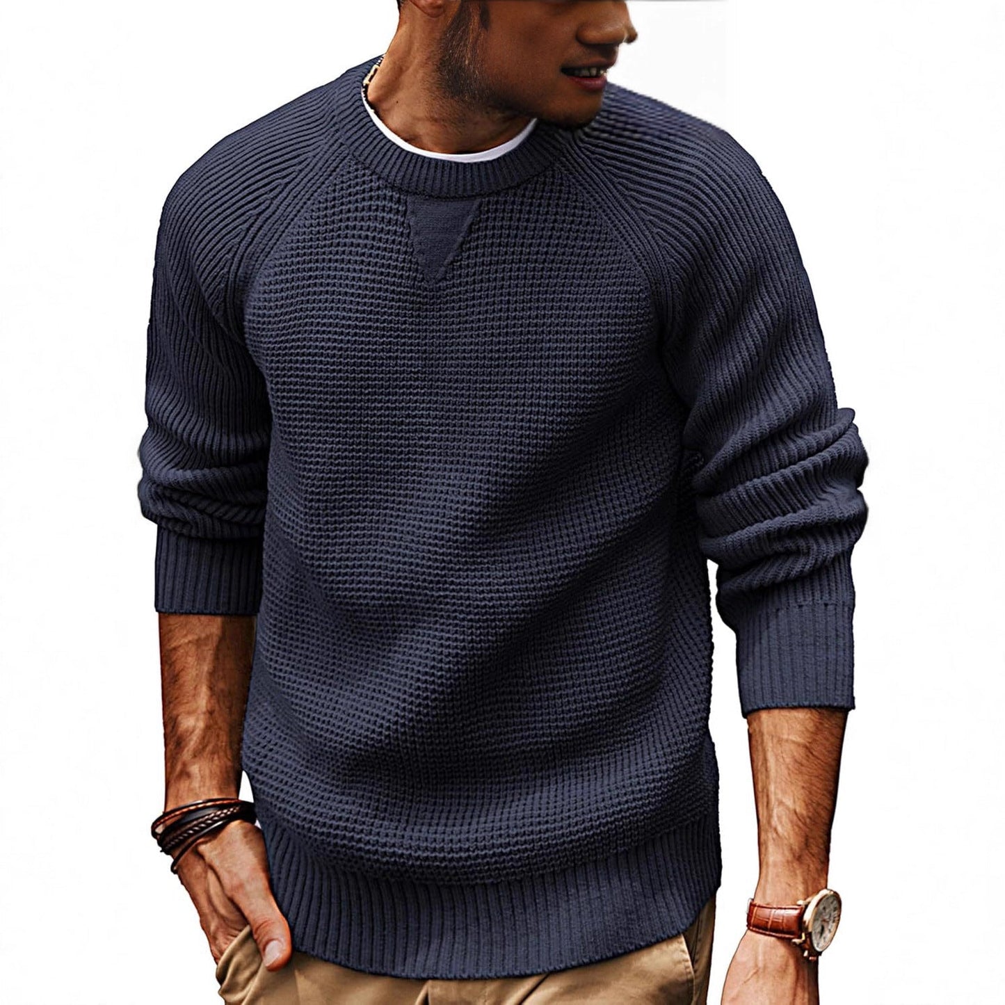 VogeLuxe | Men’s Waffle Knit Raglan Pullover Sweater