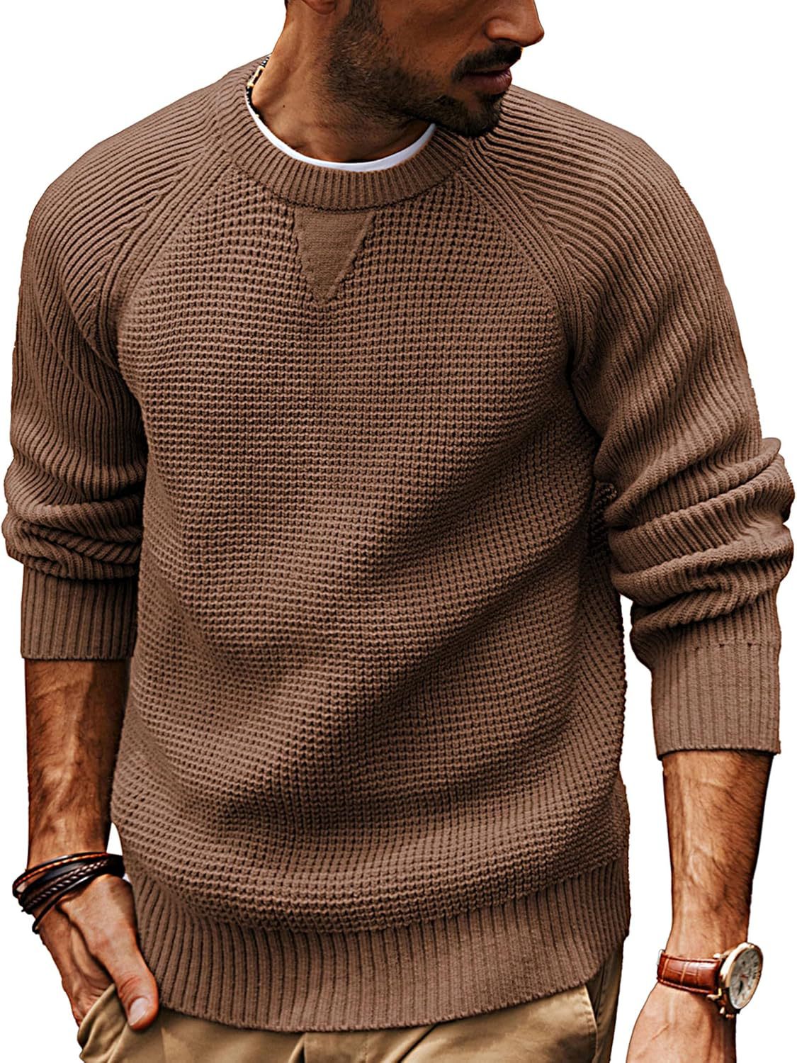 VogeLuxe | Men’s Waffle Knit Raglan Pullover Sweater