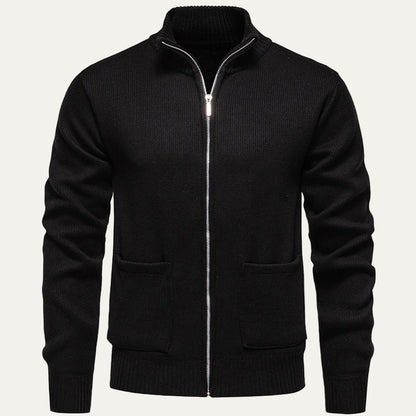 VogeLuxe | Men’s Textured Diagonal Knit Zip Cardigan