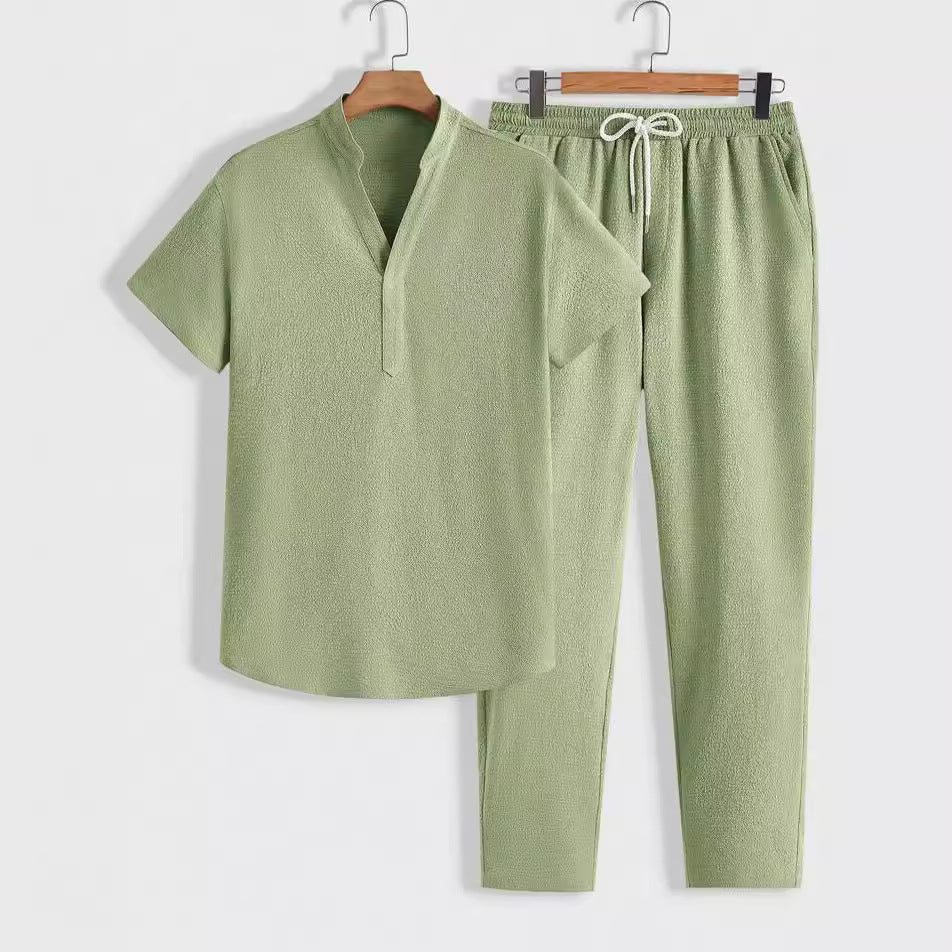 Casual Two-Piece Short Sleeve Shirt and Pants Set