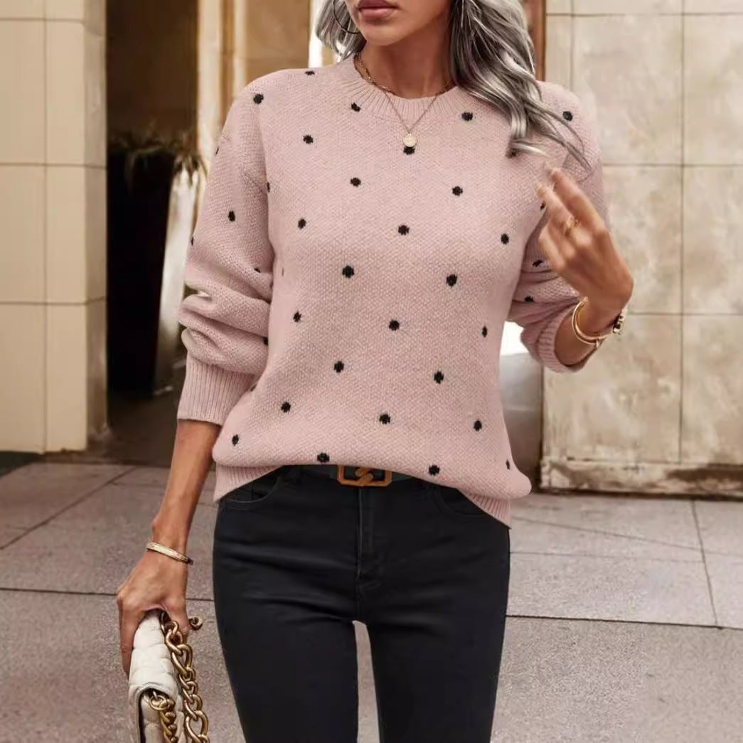 Comfortable Ladies Loose Fit Dot Pullover Sweater