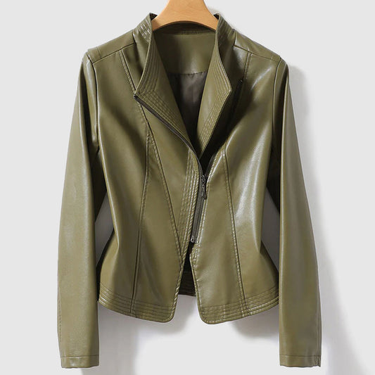 Chic Faux Leather Womens Jacket with Zipper - VogeLuxe