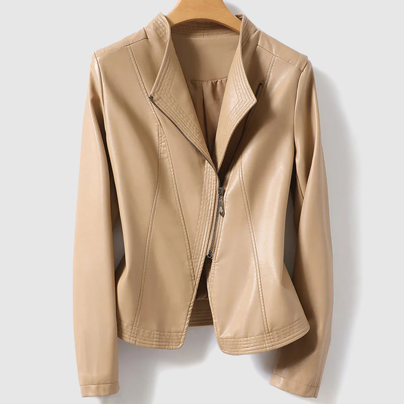 Chic Faux Leather Womens Jacket with Zipper
