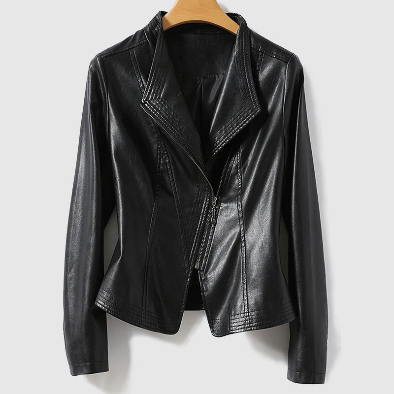 Chic Faux Leather Womens Jacket with Zipper