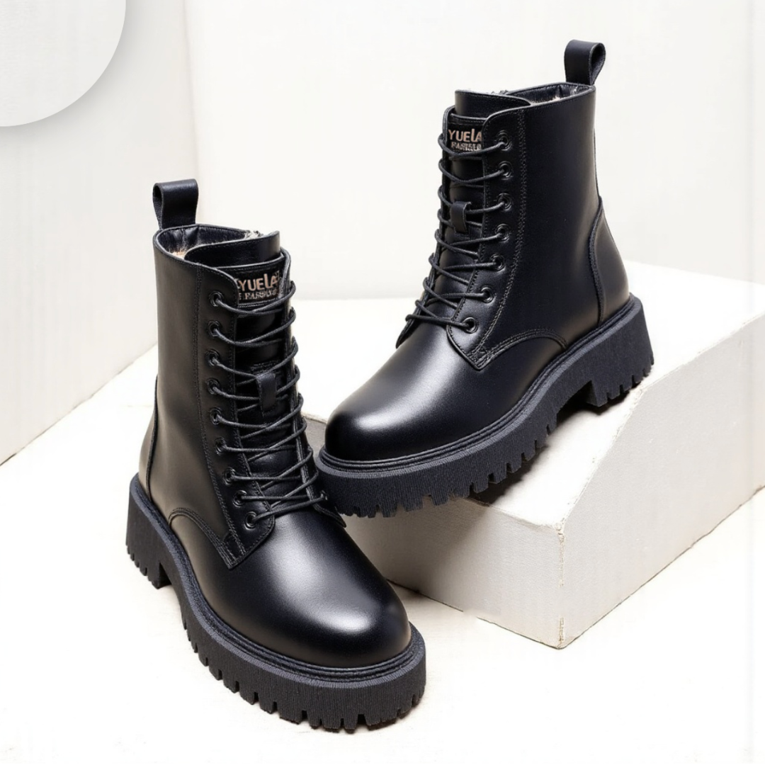 Classic Black Faux Leather Ankle Boots