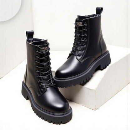 Classic Black Faux Leather Ankle Boots