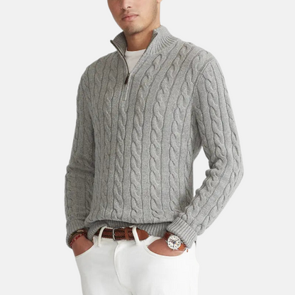 VogeLuxe | Men’s Timeless Quarter Zip Cable Knit Sweater