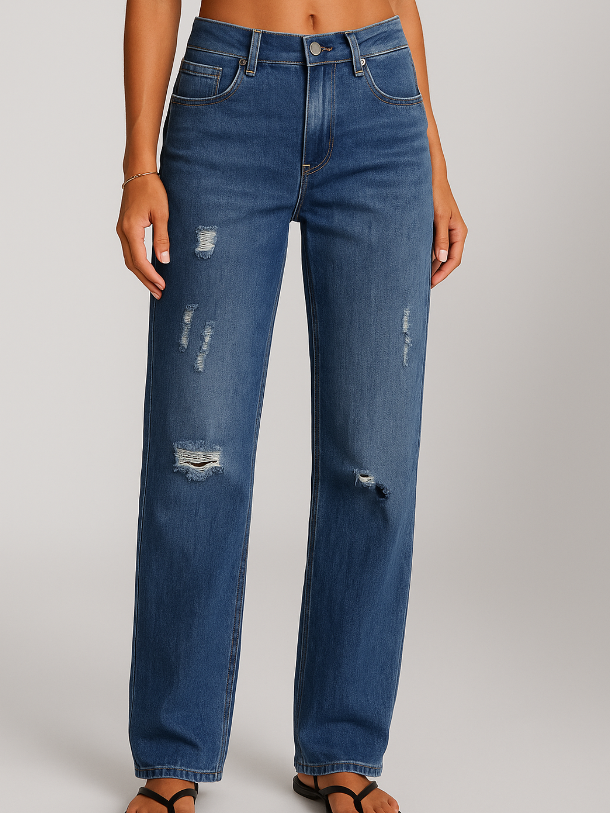 Classic High Waist Dark Blue Straight Jeans