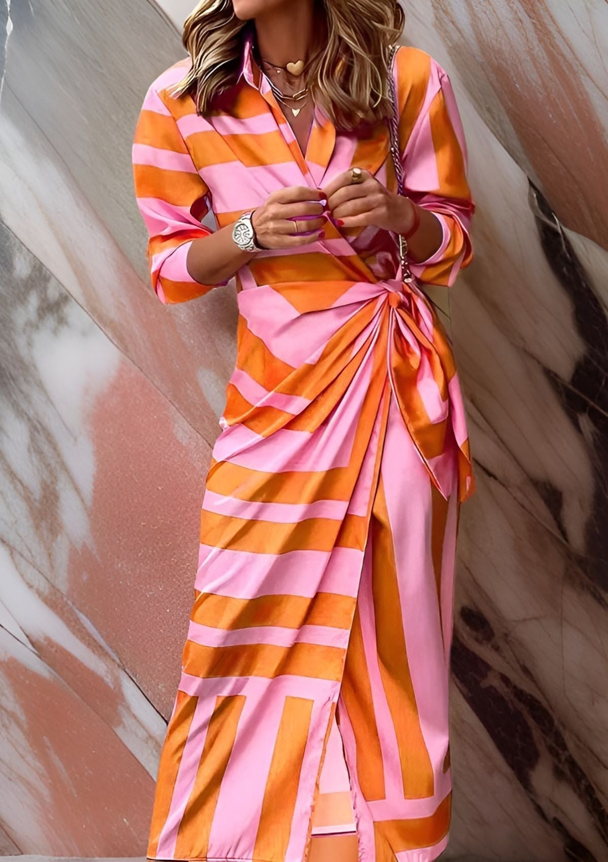 Classic Stripe Maxi Wrap Dress