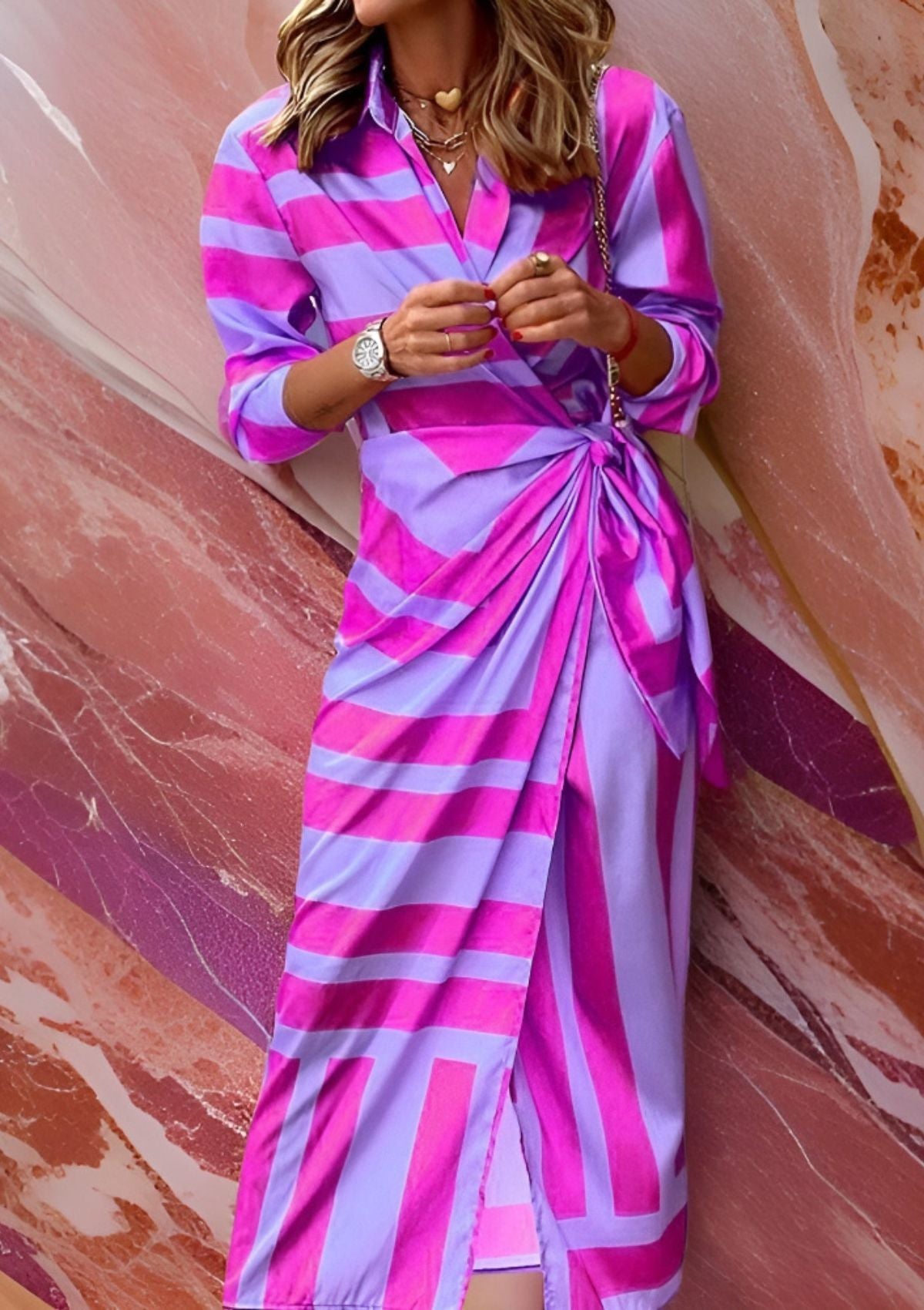 Classic Stripe Maxi Wrap Dress