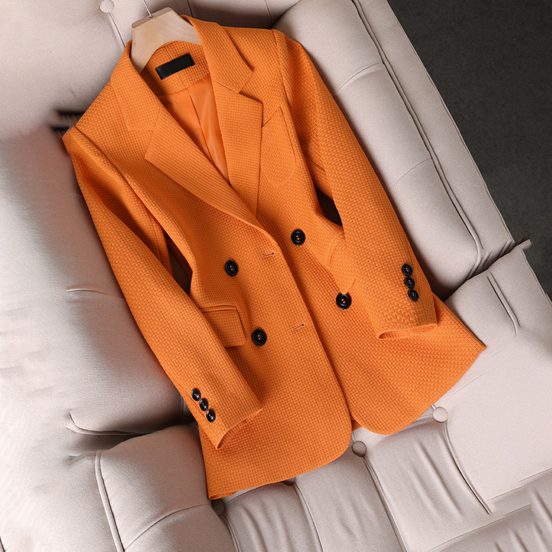 Stylish Women's Orange Button Blazer for Everyday Wear - VogeLuxe