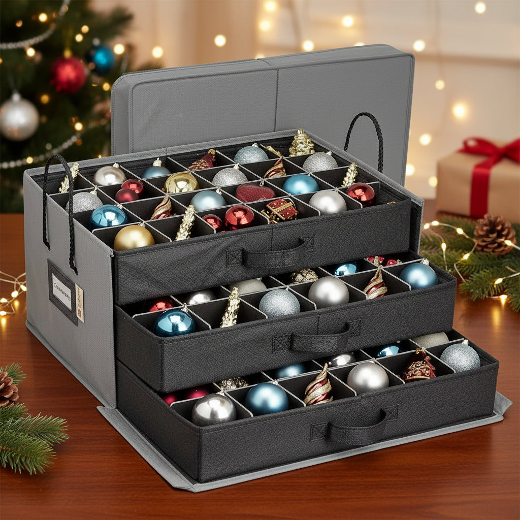 Holiday Decor Container with Organizers and Compartments