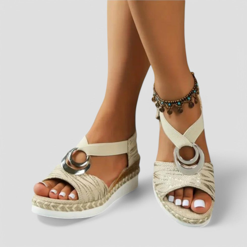 Orthopaedic Wedge Sandals with Metallic Ring Detail