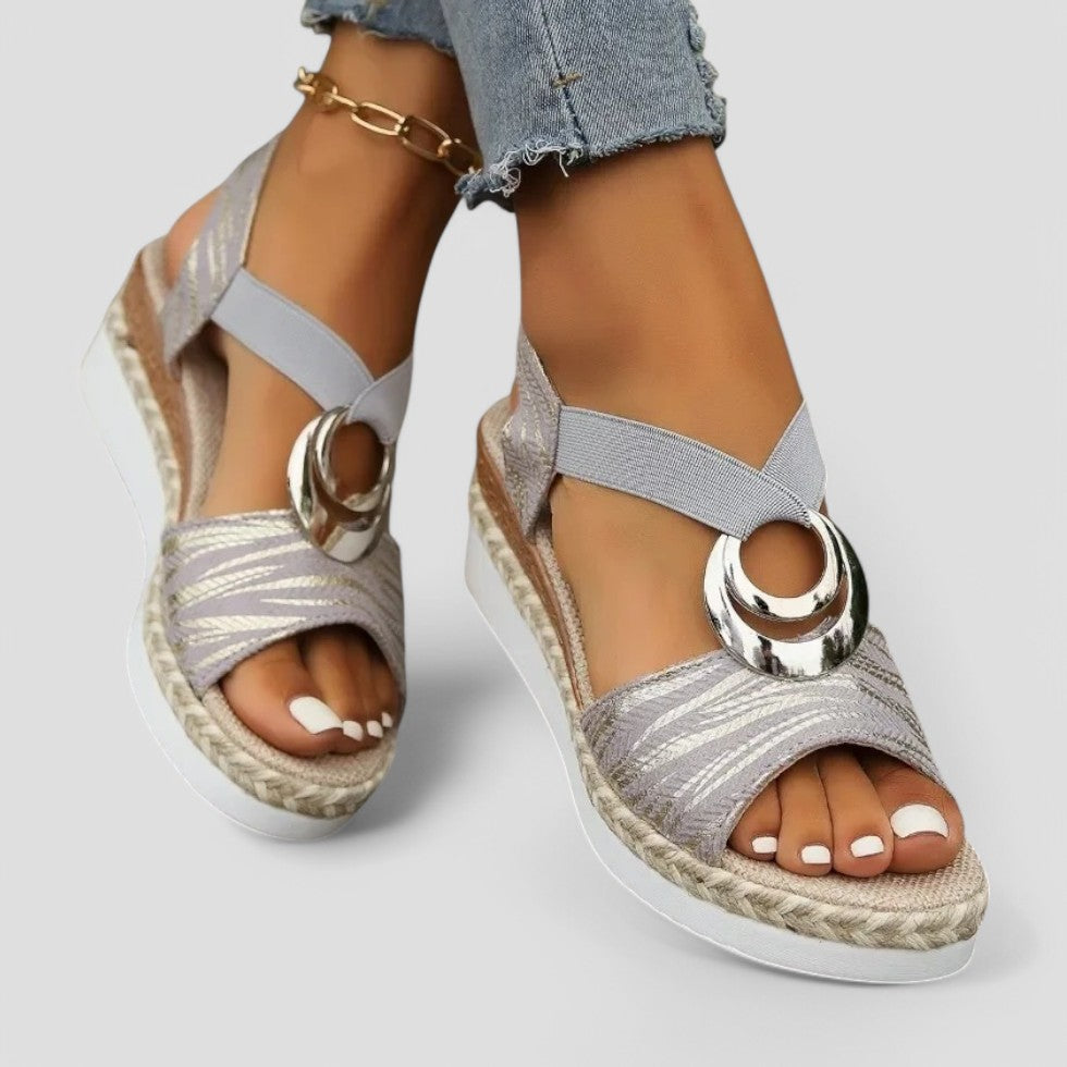 Orthopaedic Wedge Sandals with Metallic Ring Detail