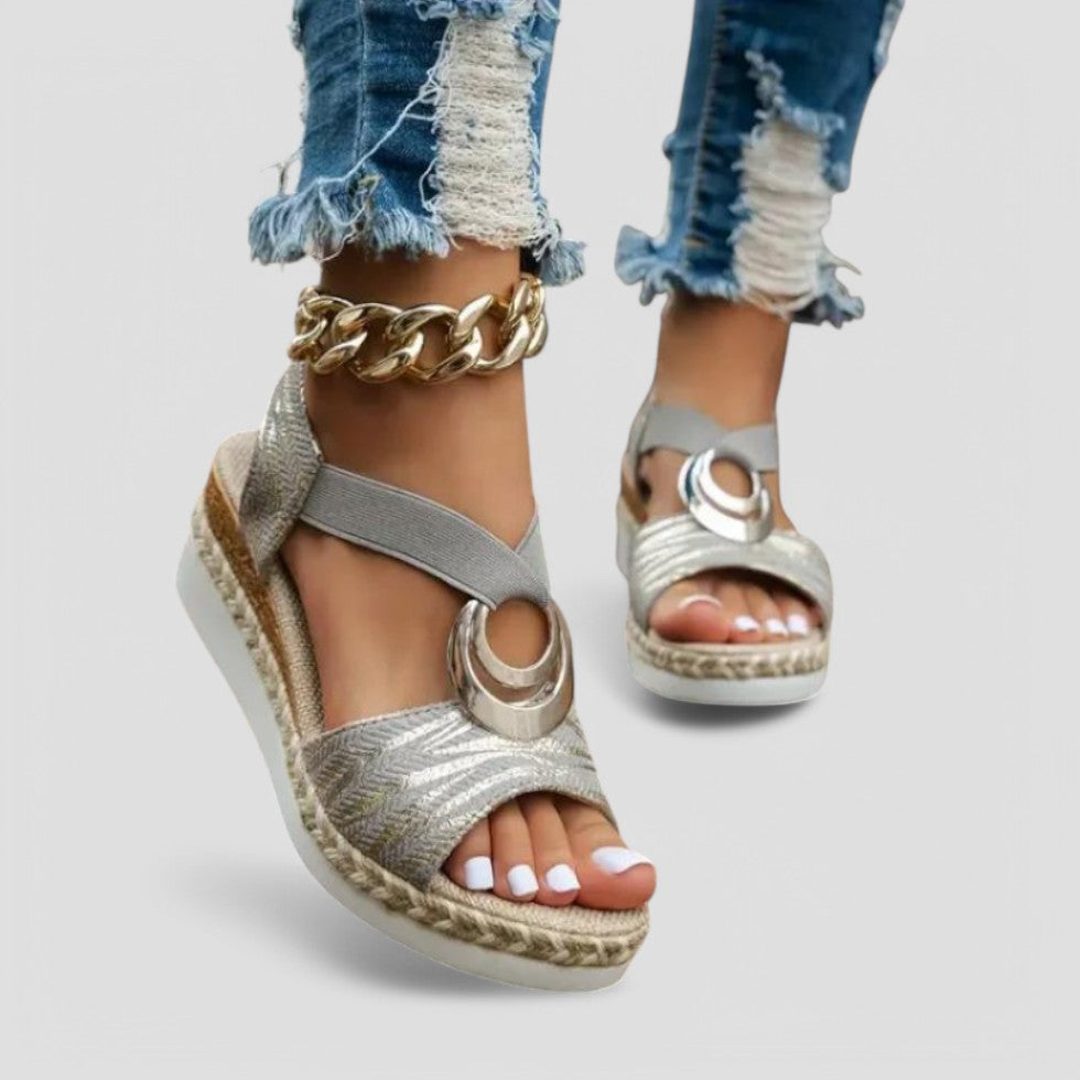 Orthopaedic Wedge Sandals with Metallic Ring Detail