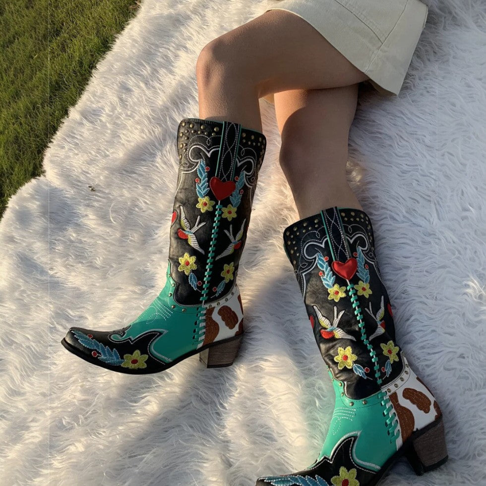 Orthopedic Embroidered Western Cowboy Boots for Women