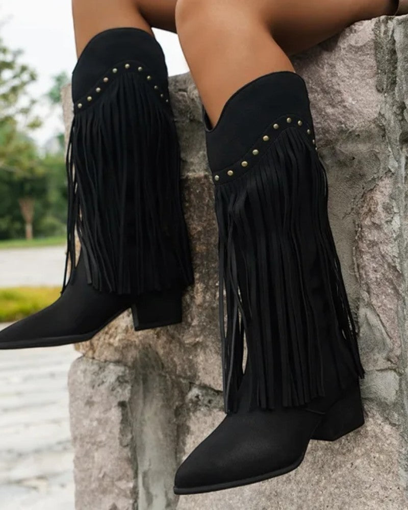 Orthopedic Fringe Western Knee High Boots for Women