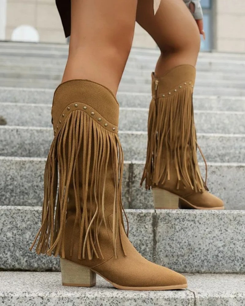 Orthopedic Fringe Western Knee High Boots for Women