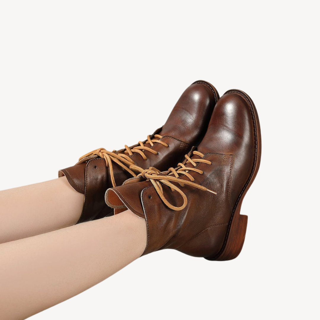 VogeLuxe | Women’s Genuine Leather Lace-Up Ankle Boots