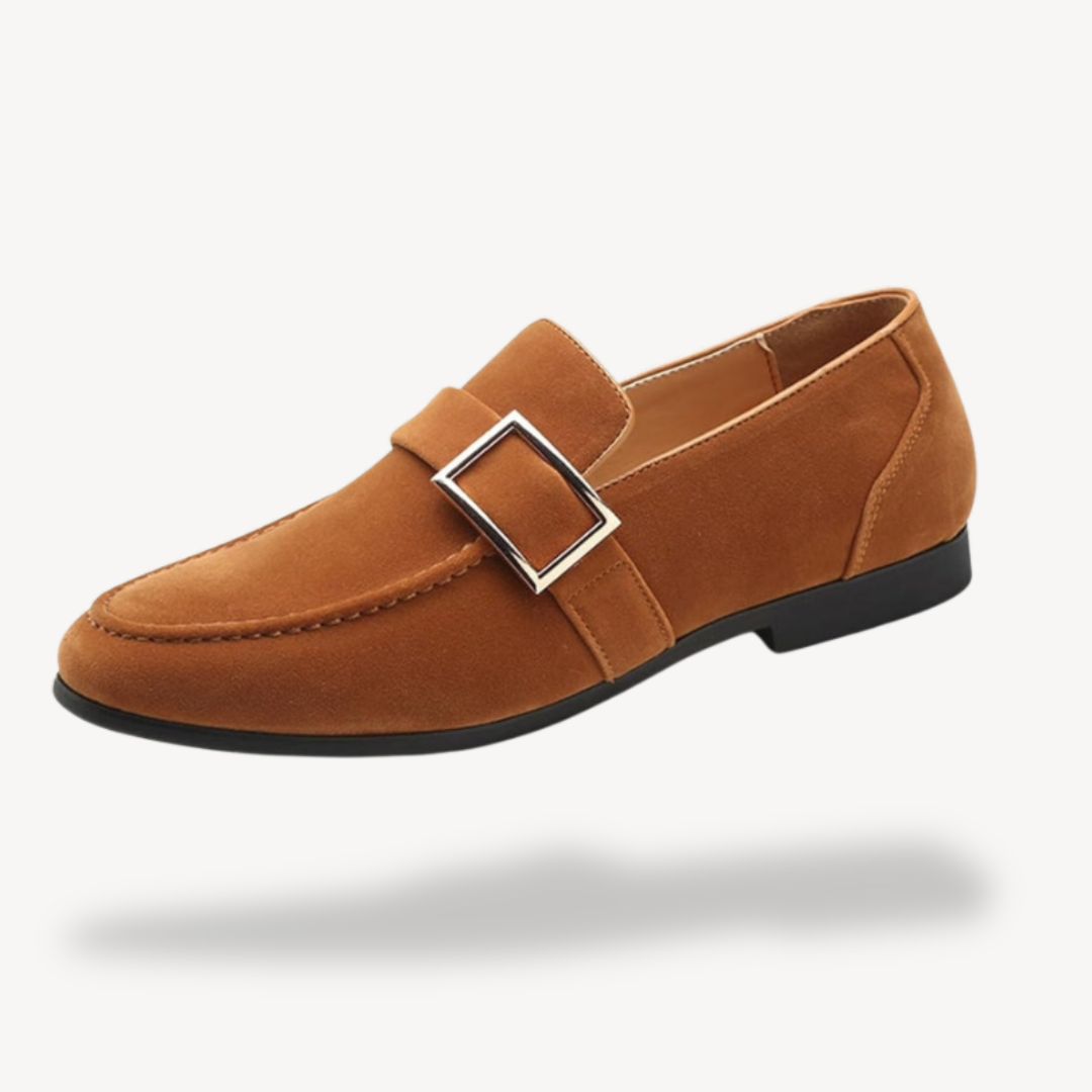 VogeLuxe | Men’s Suede Loafers with Silver Buckle Detail