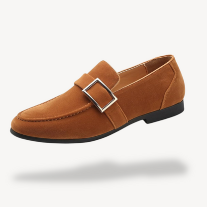 VogeLuxe | Men’s Suede Loafers with Silver Buckle Detail