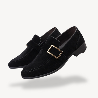 VogeLuxe | Men’s Suede Loafers with Silver Buckle Detail