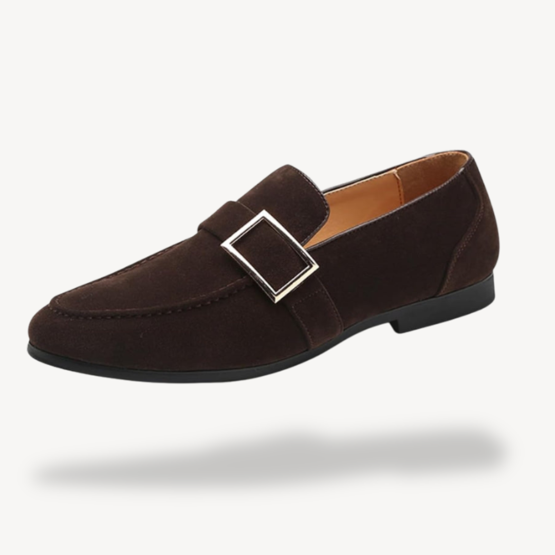 VogeLuxe | Men’s Suede Loafers with Silver Buckle Detail