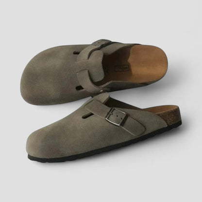 Orthopedic Suede Clogs with Buckle Strap Lining