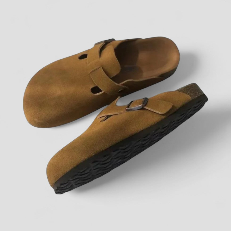Orthopedic Suede Clogs with Buckle Strap Lining