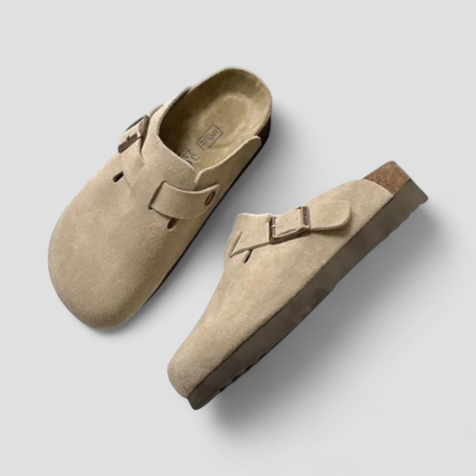 Orthopedic Suede Clogs with Buckle Strap Lining