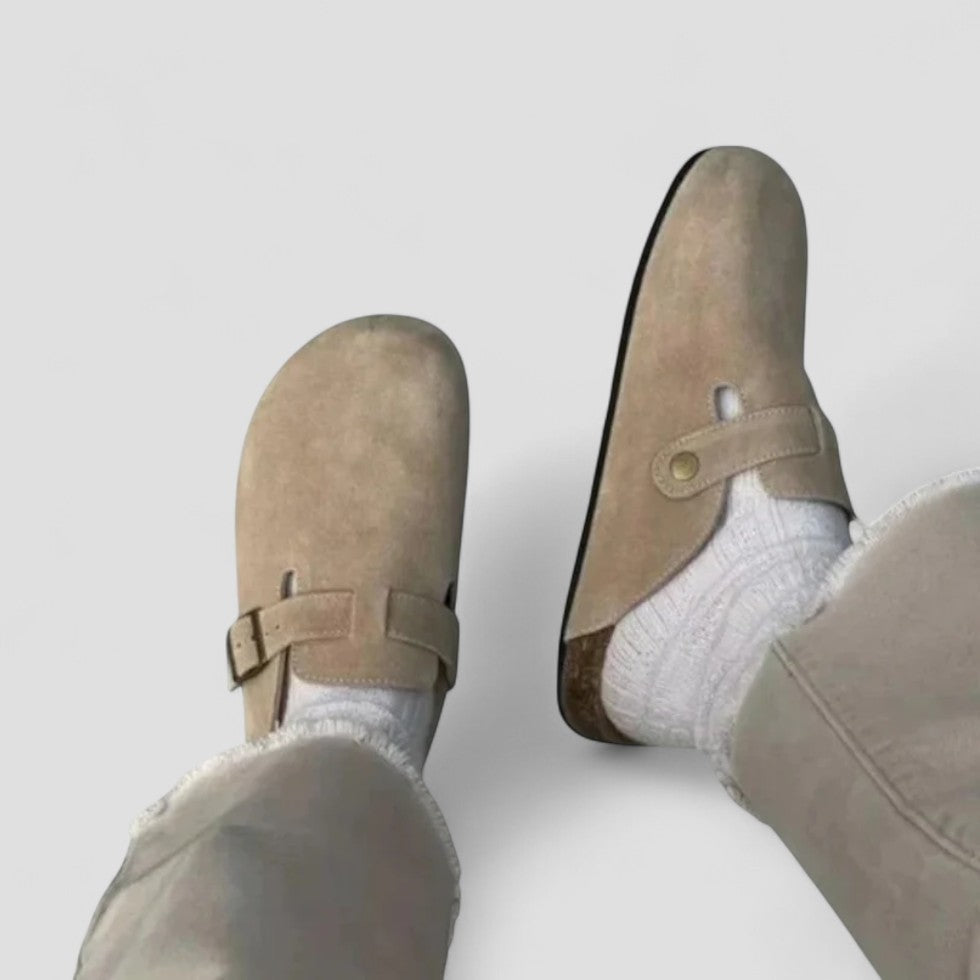 Orthopedic Suede Clogs with Buckle Strap Lining