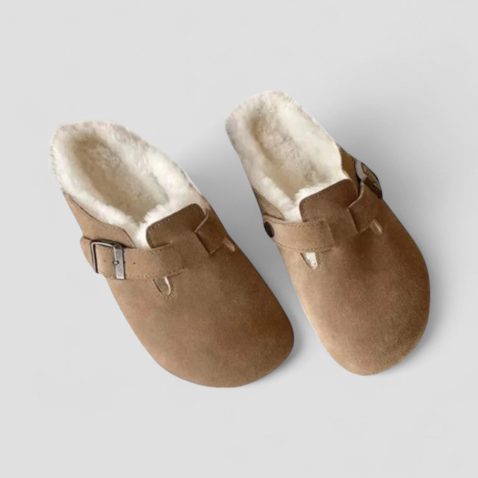 Orthopedic Suede Clogs with Buckle Strap Lining