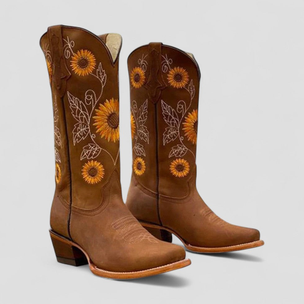 Orthopedic Western Cowboy Boots with Floral Embroidery for Women