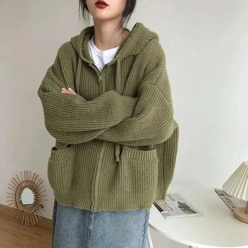 Cozy Women's Zip Front Sweater Cardigan