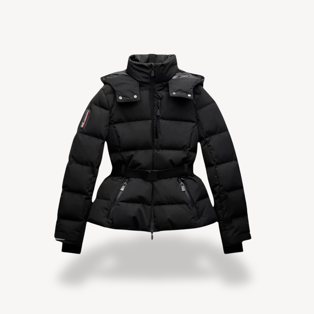 Warm Women's Puffer Coat with Belt - VogeLuxe