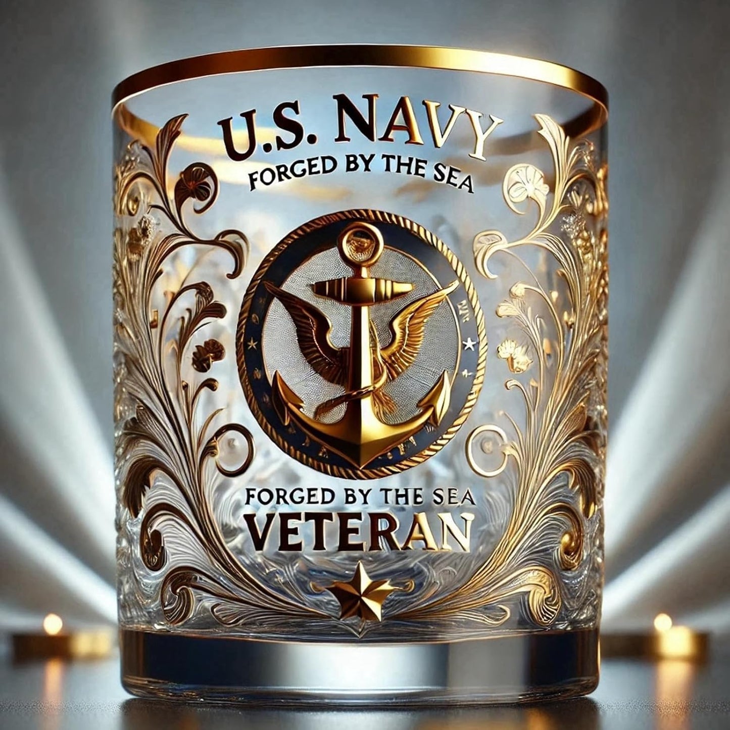 Engraved Military Whiskey Glass Gold Tribute Gift