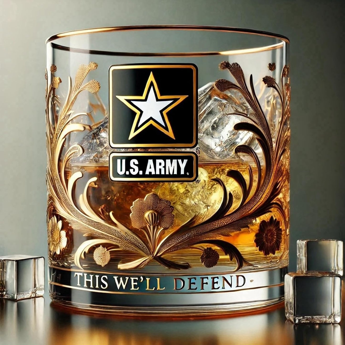 Engraved Military Whiskey Glass Gold Tribute Gift