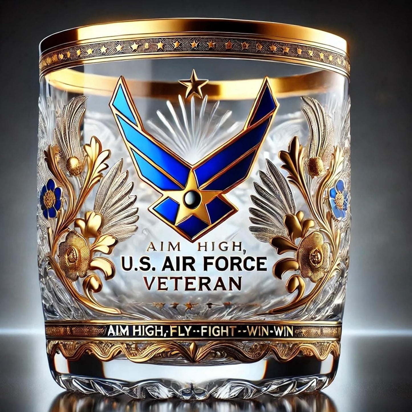 Engraved Military Whiskey Glass Gold Tribute Gift